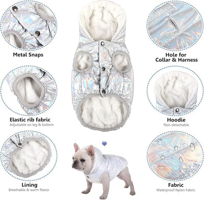 SAWMONG Waterproof Dog Winter Coat, Warm Fleece Lined Dog Jacket with Hood, Windproof Puppy Coat, Pet Apparel Vest for Outdoor&Indoor Winter Activities(Silver,XXXL)
