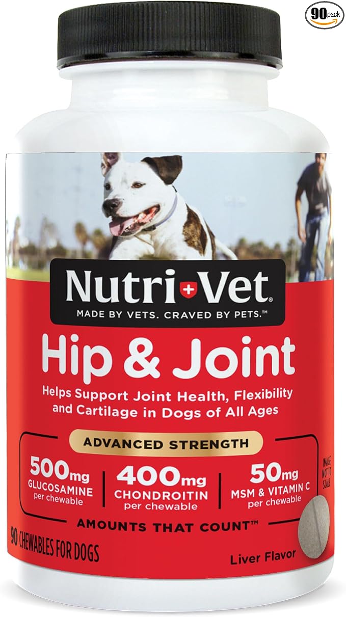 Hip & Joint Advanced Strength Dog Joint Supplement, Dog Glucosamine, Pet Supplements, Formulated with Glucosamine Chondroitin and MSM, Pet Supplies, Puppy Essentials, 90 Count
