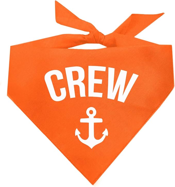 Crew with Anchor Dog Bandana | 100% Cotton | Made in USA | Boat & Fishing | Captain | Beach & Lake | Summer | Outdoors | Father's Day |Orange, One Size (265)