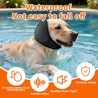 NEW Dog Ear Muffs Noise Protection Anxiety Relief for Fireworks Thunder, No Flap Ear Wrap Ear Covers for Bathing Swimming Grooming, Waterproof Elastic Adjustable Dog Snood Comfortable & Quiet(Grey, S)