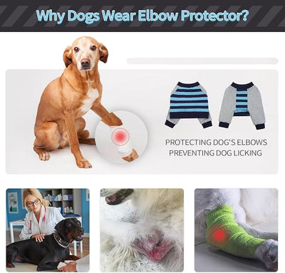 FUAMEY Dog Recovery Sleeve with Elbow Protector for Small Dogs | Dog Shirt Stop Licking Joints, Long Sleeve Suit Protecting Dog's Front Leg Arm Wounds Cover Skin Conditions Blue Stripe S