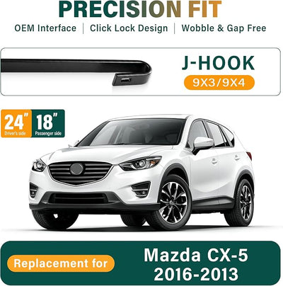 Windshield Wiper Blades Replacement for Mazda CX5 CX-5 2013 2014 2015 2016 Original Factory Quality Front Rear Wiper Blade Set - 24" 18" 14" (Set of 3)
