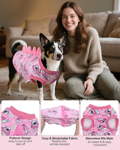 CuteBone Dinosaur Costume Dog Shirt, Stretchy Velvet T-Shirt Clothes for Medium Dogs, Soft & Breathable Pet Tee Outfit Frenchie Apparel for Daily Wear, Cozy Pullover Design Puppy Fashion COSBX05XL