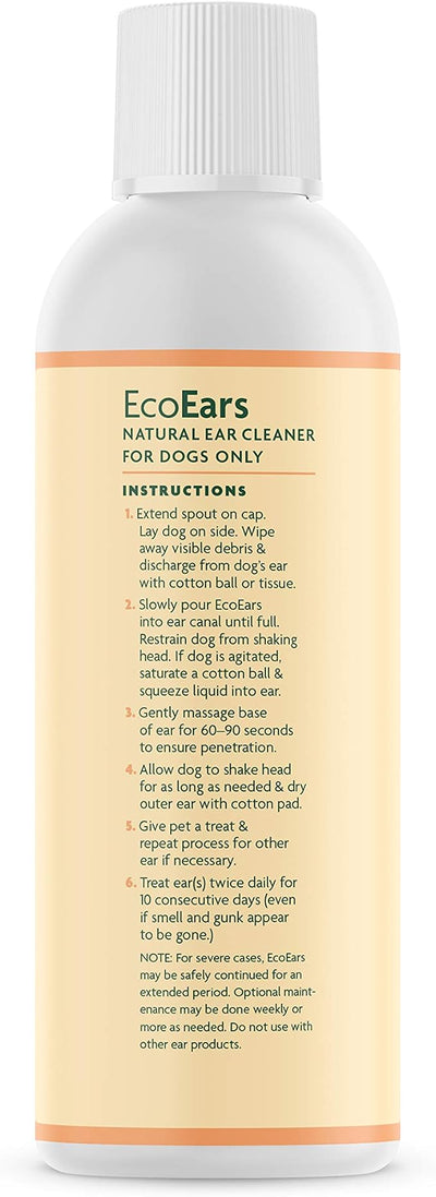 EcoEars Dog Ear Cleaner – Natural Multi-Action Formula for Ear Infection, Bad Discharge & Odor – Removes Foreign Matter & Cleans Difficult Ears - 8fl oz.