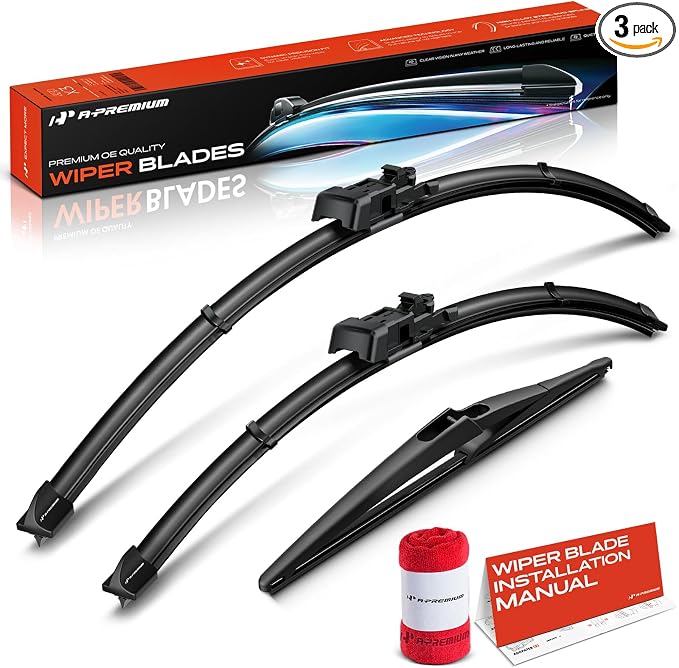 A-Premium 28"+21"+12" Windshield Wiper Blades with Wear Indicator & Towel | Compatible with Mercedes-Benz ML63 AMG, ML350, ML320, ML550, ML450, Front Rear Wipers Blade for TL2/Snap Claw Arm, Pack of 3