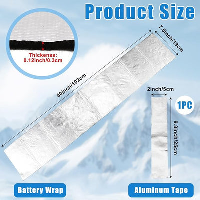 XhuangTech 7.5’’×40’’ Car Battery Insulation Kit, 3MM Battery Insulation Cover Extreme Temperature Protection, Thermal Wrap Heat Shield Blanket for Car Truck RV Boat, Reduce Heat Damage