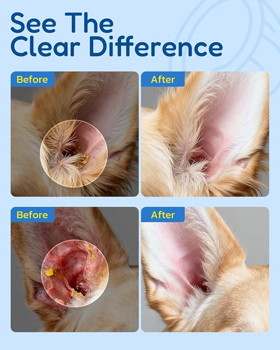 Dog Ear Cleaner - Pet Ear Wash, Flush and Drop Cleaner Solution for Cat & Dog Infection and Itch Relief, Gently Removes Debris, Wax Buildup, Odor - 8 fl oz