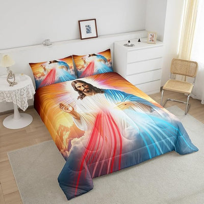Erosebridal Modern Comforter Set, Easter Duvet Sets King Size for Teens Adult Women Bedroom Decor, Blue and Red Lines Stripe Down Comforter 3 Pieces with 2 Pillow Cases