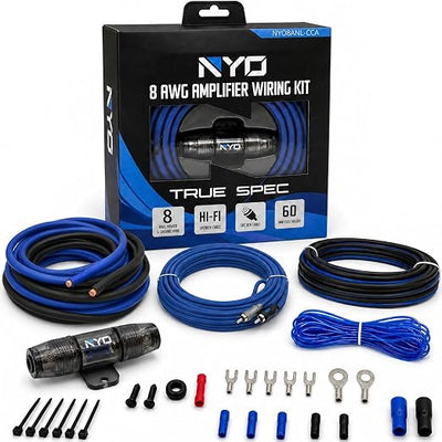 8 Gauge Amp Wiring Kit for Car Audio Systems, Subwoofers, Speakers and Amps | Complete 8 Gauge Amp Kit with 17 ft Power Wire, 3 ft Ground Wire, 17 ft OFC RCA Cable, Fuse Holder and ANL Fuse