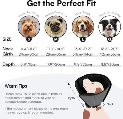 Queenmore Dog Cones for Large Dogs,Soft Dog Cone Stop Licking After Surgery, Adjustable Pet E-Collar Alternative for Wound Healing,BlackGrey,X-Large