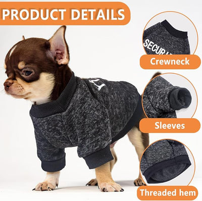 2 Pack Black Security Dog Sweatshirt Fleece Dog Sweaters for Small Dogs Boy Male Warm Winter Puppy Sweater Teacup Chihuahua Clothes Cat Sweater Pet Outfit Coat, Black, XXS
