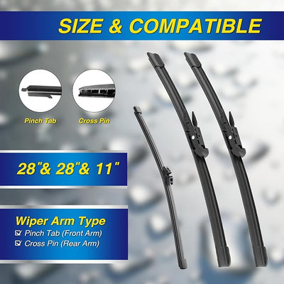 5 PLUS® Silicone Windshield Wipers Replacement for 2013 2014 2015 2016 2017 2018 2019 Ford Escape Wiper Blades(Set of 3),Automotive Replacement Windshield Wiper Blades For My Car-28"/28"/11"