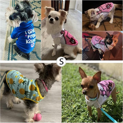 SATINIOR 6 Pcs Dog Clothes Printed Doggie Shirts Puppy T-Shirts Cute Pet Cotton Clothes Doggie Shirt for Small Medium Dog Apparel Summer Christmas(L)