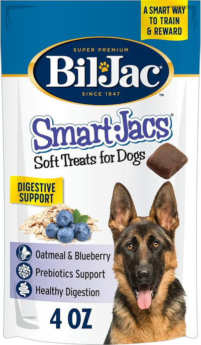 Bil-Jac Smart-Jacs Digestive Support Dog Treats | Made with Chicken | Oatmeal & Blueberry | 4 oz