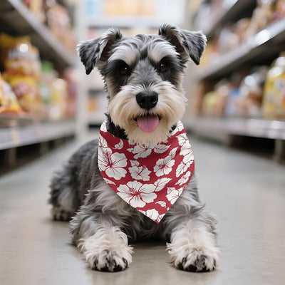 KEIAHUAN Red Hibiscus Flowers Dog Bandana Pet Scarf Triangle Kerchief Washable Dogs Scarves Neckerchief Hawaii Puppy Accessories Decoration