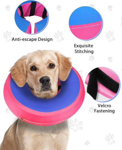 MIDOG Soft Inflatable Dog Cone, Donut E-Collar Alternative for After Surgery, Prevents Licking, Allowing Normal Eating & Vision,Comfortable Recovery Collar for Small Medium Large Dogs&Cats,PinkBlue-M+