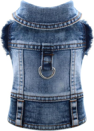 Cool Dog Jean Jacket Vest with D-Ring Blue Denim Dogs Outfits for Small Medium Dogs Cats Boy Male Dog Clothes Costume Dogggie Puppy Harness Coat for Frenchie Walking(Blue with D-Ring,XXL)