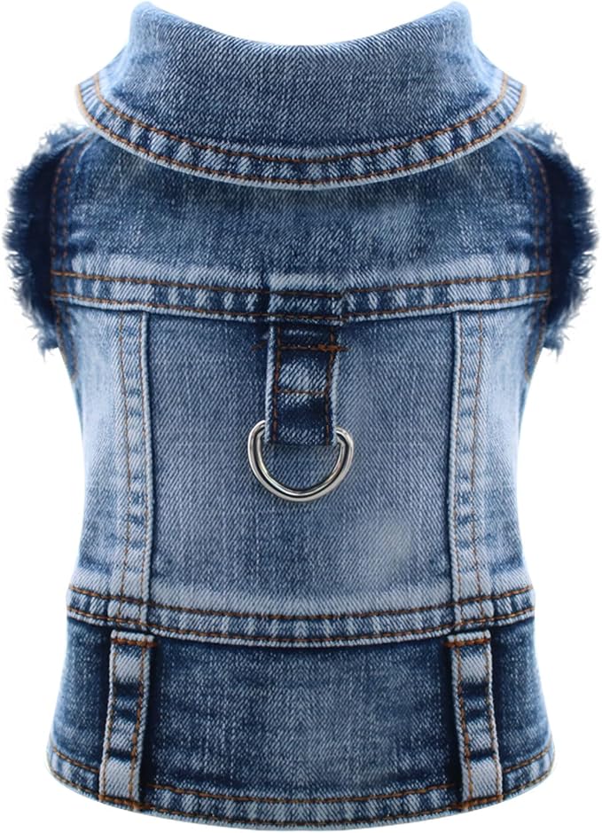 Cool Dog Jean Jacket Vest with D-Ring Blue Denim Dogs Outfits for Small Medium Dogs Cats Boy Male Dog Clothes Costume Dogggie Puppy Harness Coat for Frenchie Walking(Blue with D-Ring,XXL)