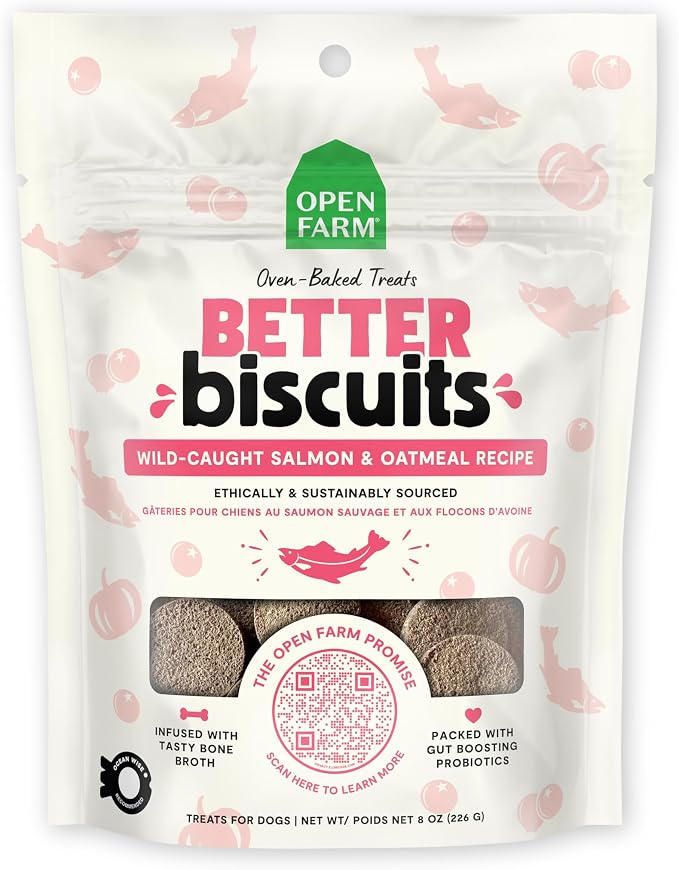 Better Biscuits, Oven Baked Dog Treats with Probiotics, Wild-Caught Salmon & Oatmeal Recipe, 8oz Pouch