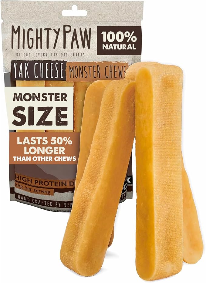 Yak Cheese Dog Chews - All-Natural Treats for Dogs - High Protein Treat with 68 Grams of Protein Per Chew - Delicious and Long Lasting - Limited Ingredients - Monster 4 Pack