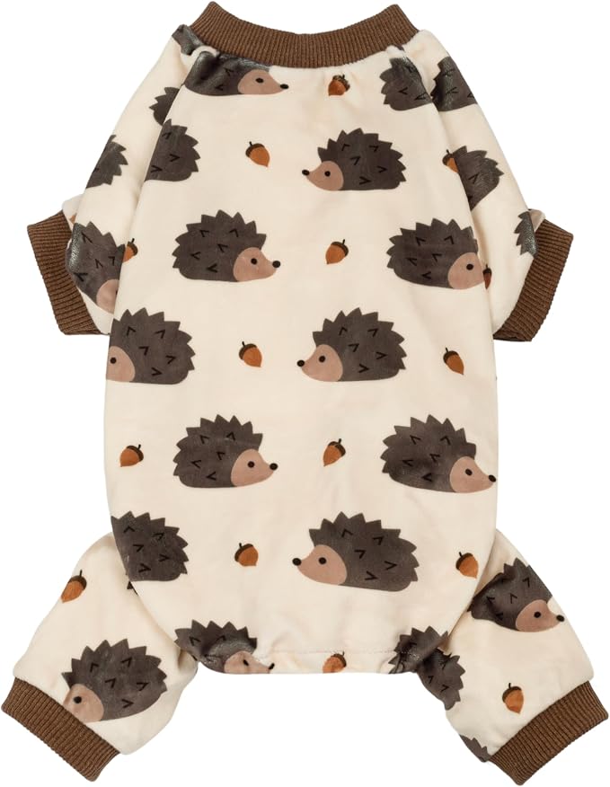 Fitwarm Funny Hedgehog Dog Pajamas, Warm Winter Dog Clothes for Small Dogs Boy Girl, Cozy Pet Onesie with Feet, Beige, Brown, XS
