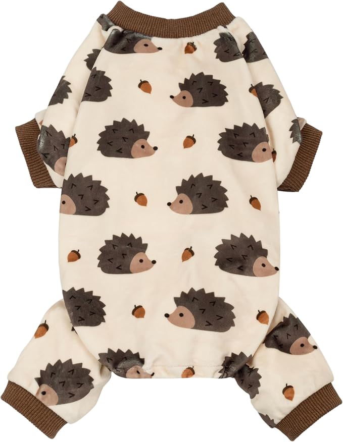 Fitwarm Funny Hedgehog Dog Pajamas, Warm Winter Dog Clothes for Small Dogs Boy Girl, Cozy Pet Onesie with Feet, Beige, Brown, XXL