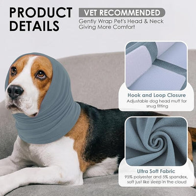 KOESON Dog Calming Hoodie for Large Breeds, Adjustable No Shake Ear Wraps for Dogs, Soft Dog Ear Muffs Noise Protecion, Pet Head, Ear & Neck Covers for Thunder, Firework, Separation Anxiety, Hematoma