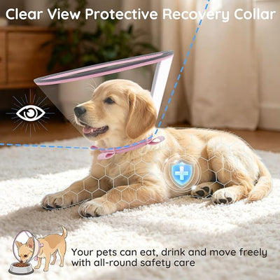 Clear Dog Cone for Small Dogs After Surgery, Adjustable E-Collar to Stop Licking with Padded Neck for Chihuahua,etc, Soft Recovery Collar with Reflective Trim for Night Visibility, Pink XXS