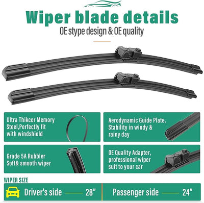 28" 24" Windshield Wiper Blades Replacement for Chevrolet Chevy Cruze 2017 2018 2019 / Honda Civic Coupe 2 Door 2005-2011 Original Factory Quality Front Wipers Blade Set for My Car - (Pack of 2)