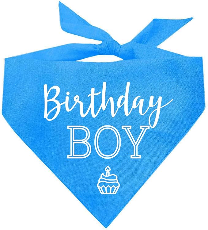 Birthday Boy with Cupcake Dog Bandana | 100% Cotton | Made in USA | Birthday | Pawty | Party Theme | Celebration Supplies | Photoshoot | Turquoise, One Size (214)