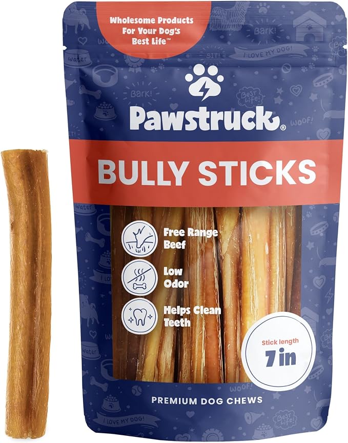 All-Natural 7" Bully Sticks for Dogs - Long Lasting, Rawhide-Free, Low Odor & Grain-Free Dental Chew Treat - Healthy Single Ingredient, 100% Real Beef - 1 lb Bag