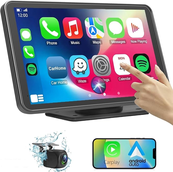 Carplay Screen for Car, 7" HD Wireless Apple Carplay & Android Auto, Portable Touchscreen Car Stereo with Backup Camera, Bluetooth, Mirror Link, Voice Control, GPS, FM, AUX, Car Play for All Vehicles