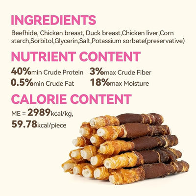 Dog Treats Rawhide Sticks with Chicken, Duck & Chicken Liver, Triple Flavor Beefhide Chews for Small & Medium Dogs, 5 Inch, 15 Count, 10.58 oz