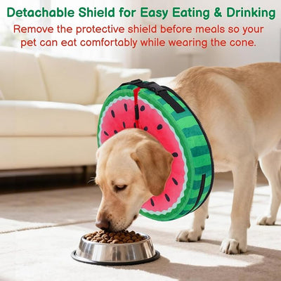 Sponge Dog Cone After Surgery, No Inflation Required Dog Donut Collar to Stop Licking, Inflatable Cone Alternatives for Medium Pets, Soft Recovery Collar with Protective Shield (Watermelon, M)
