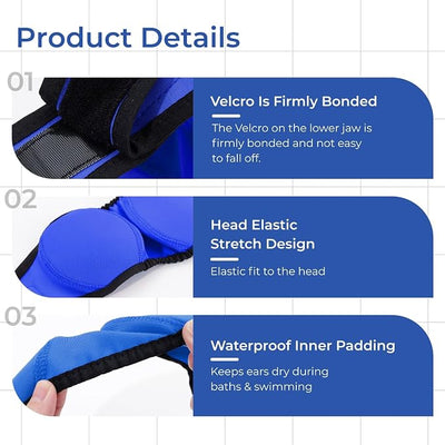 Dog Ear Covers for Bath,Shower,Elastic Dog Ear Muffs Noise Reduction Anxiety Relief,No Flap Ear Wrap Calming Hood for Grooming,Blow Dry,Thunder,Waterproof Ear Protection for Dogs(Blue,S)