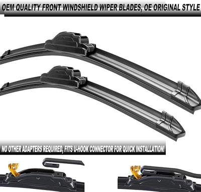 ATTKE OEM Quality Front Windscreen Wiper Blades for Hyundai Tucson 2005-2015/Honda Civic 2002-2005 Fit 2007-2008/Kia Spectra/Spectra5/Sportage 2005-2009 (24″+16″ Front Windshield Wiper Blade Set)