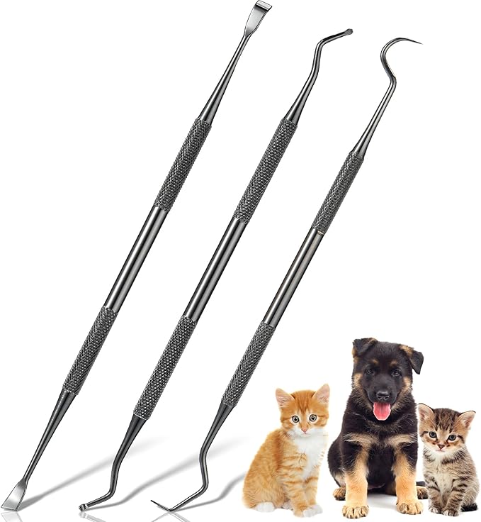 3 Pieces Dog Dental Tooth Scaler and Scraper Stainless Double Headed Tarter Removing Tool Scraper Pet Teeth Cleaning Tools for Dog and Cat