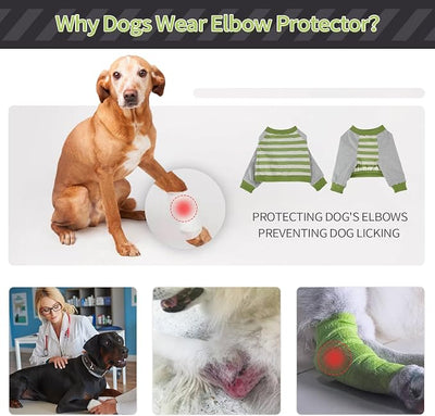 FUAMEY Dog Recovery Sleeve with Elbow Protector,Dogs Shirt Stop Licking Joints,Pet Long Sleeve Suit Protecting Dog's Front Leg Arm Wounds Cover Skin Conditions Green Stripes S