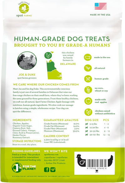 Spot Farms Chicken Apple Sausage Healthy All Natural Dog Treats Human Grade Made in USA 12.5 oz