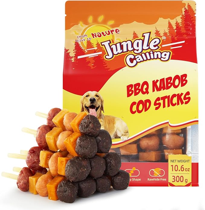 Dog Treats,Dogs Kabob with Cod Stick, Rawhide-Free Chews, Made with Chicken, Duck, Beef, Sweet Potato and Pumpkin