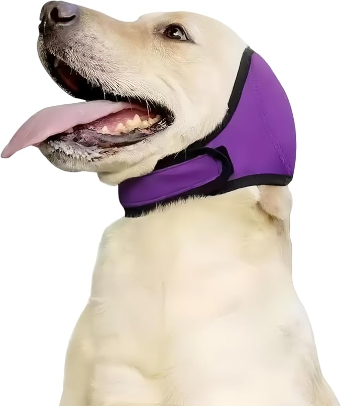 Dog Shower Cap, No Flap Ear Wraps for Dogs, Dog Ear Muffs for Bath – Waterproof Pet Ear Covers for Swimming & Noise Anxiety Relief (Purple, M (Head Circumference 14"-19"))