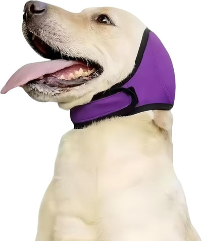Dog Shower Cap, No Flap Ear Wraps for Dogs, Dog Ear Muffs for Bath – Waterproof Pet Ear Covers for Swimming & Noise Anxiety Relief (Purple, M (Head Circumference 14"-19"))