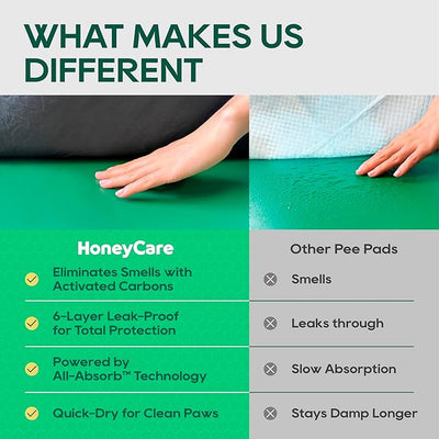 HONEY CARE All-Absorb Puppy Training Pads | Doggie Potty Pads Absorb Eliminating Urine Odor, Ultra Charcoal Dog Pee Pad (Carbon, L 22x23 inch, 100ct)