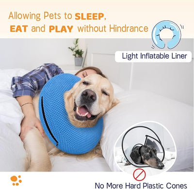 Supet Inflatable Dog Cone Collar for Dogs to Stop Licking, Dog Donut Collar After Surgery, Soft Pet Cone for Small Medium Large Dogs Blue 02 XL