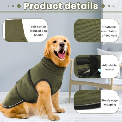 Dog Anxiety Vest with Hoodie,Breathable Dog Thunder Jacket for Thunderstorms,Fireworks,Vet Visits,Separation,Adjustable Calming Vest for Small Medium Large Dogs,Green,2XL