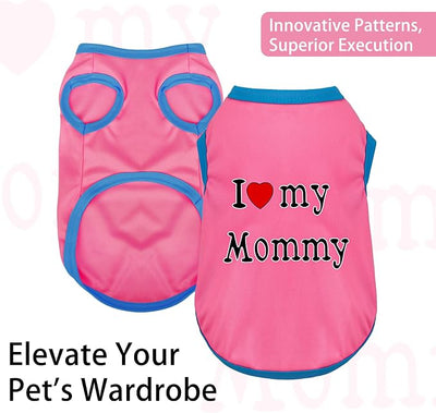 Color-Blocked Dog Tank Top with Playful Heat Transfer Designs – Lightweight Polyester Shirt for Small,MediumDogs, Perfect for Casual Outings.I Love My Mommy Pink M