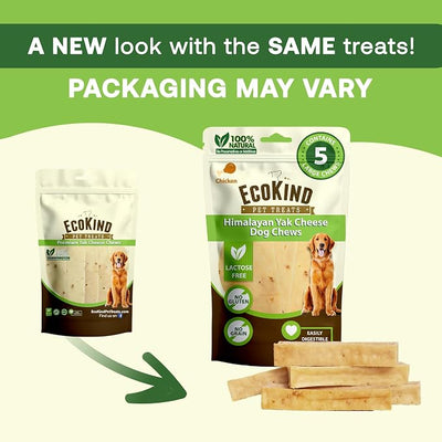 EcoKind Yak Cheese Himalayan Dog Chews, Yak Chews for Small Dogs, Long Lasting Bone for Aggressive Chewers, Only 4 Ingredients, Natural High Protein Dog Treats, No Additives, Chicken, Small - 16 Chews