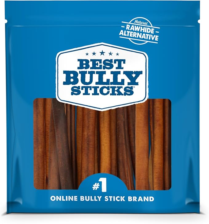 6 Inch Bully Sticks for Dogs - 15 Count (Pack of 1) - Natural, Easily Digestible, 100% Grass-Fed Beef, Grain and Rawhide Free