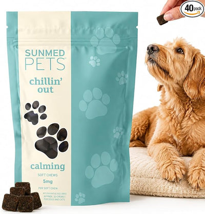 Hemp Calming Chews for Dogs By Sunmed | Relaxation & Anxiety Relief Dog Calming Treats | Stress Relief Dog Products for Small and Large Pups | Pet Travel Essentials - 40 Count