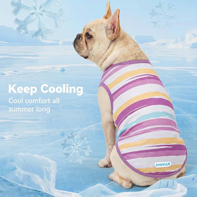 cyeollo 2pack Dog Shirt Cooling Breathable Sleeveless Summer Clothes for Dogs, Intant Cool T Shirts for Small Dogs, Purple L